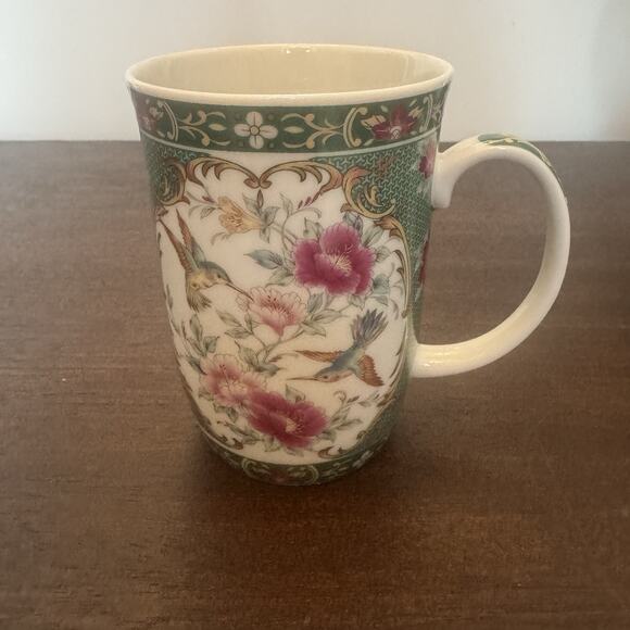 VTG Otagiri Japan Gallery Hummingbird Mug Tea Cup Floral Green Pink Birds Asian - Picture 4 of 11